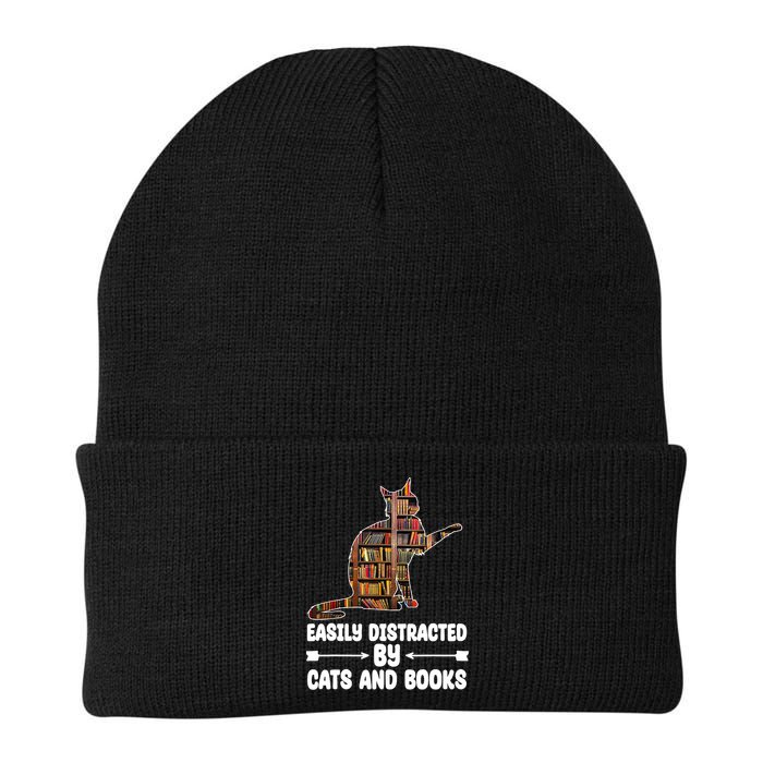 Easily Distracted By Cats And Books Funny Cat Lover Beanie