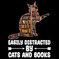 Easily Distracted By Cats And Books Funny Cat Lover Drawstring Bag