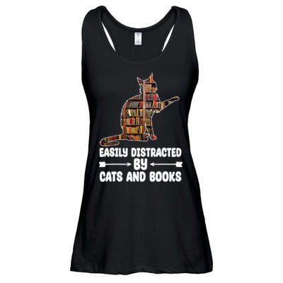 Easily Distracted By Cats And Books Funny Cat Lover Ladies Essential Flowy Tank
