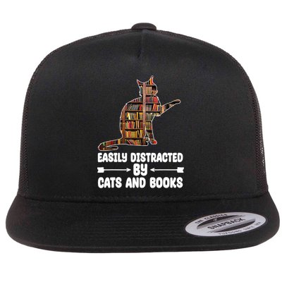Easily Distracted By Cats And Books Funny Cat Lover Flatbill Hat