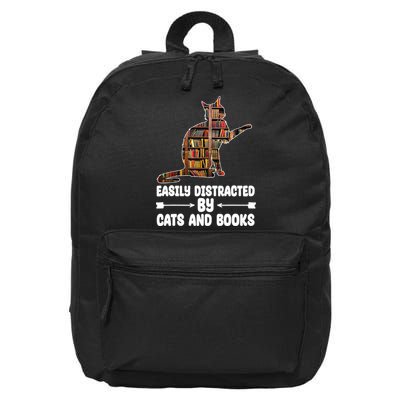 Easily Distracted By Cats And Books Funny Cat Lover 16 in Basic Backpack