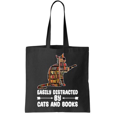 Easily Distracted By Cats And Books Funny Cat Lover Bag