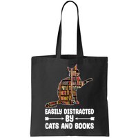 Easily Distracted By Cats And Books Funny Cat Lover Bag