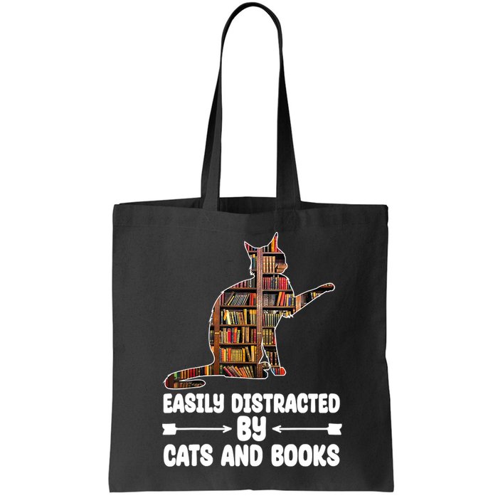 Easily Distracted By Cats And Books Funny Cat Lover Bag