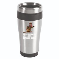 Easily Distracted By Cats And Books Funny Cat Lover 16oz Travel Tumbler