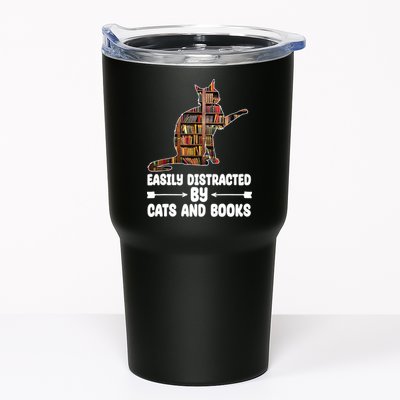 Easily Distracted By Cats And Books Funny Cat Lover Tumbler