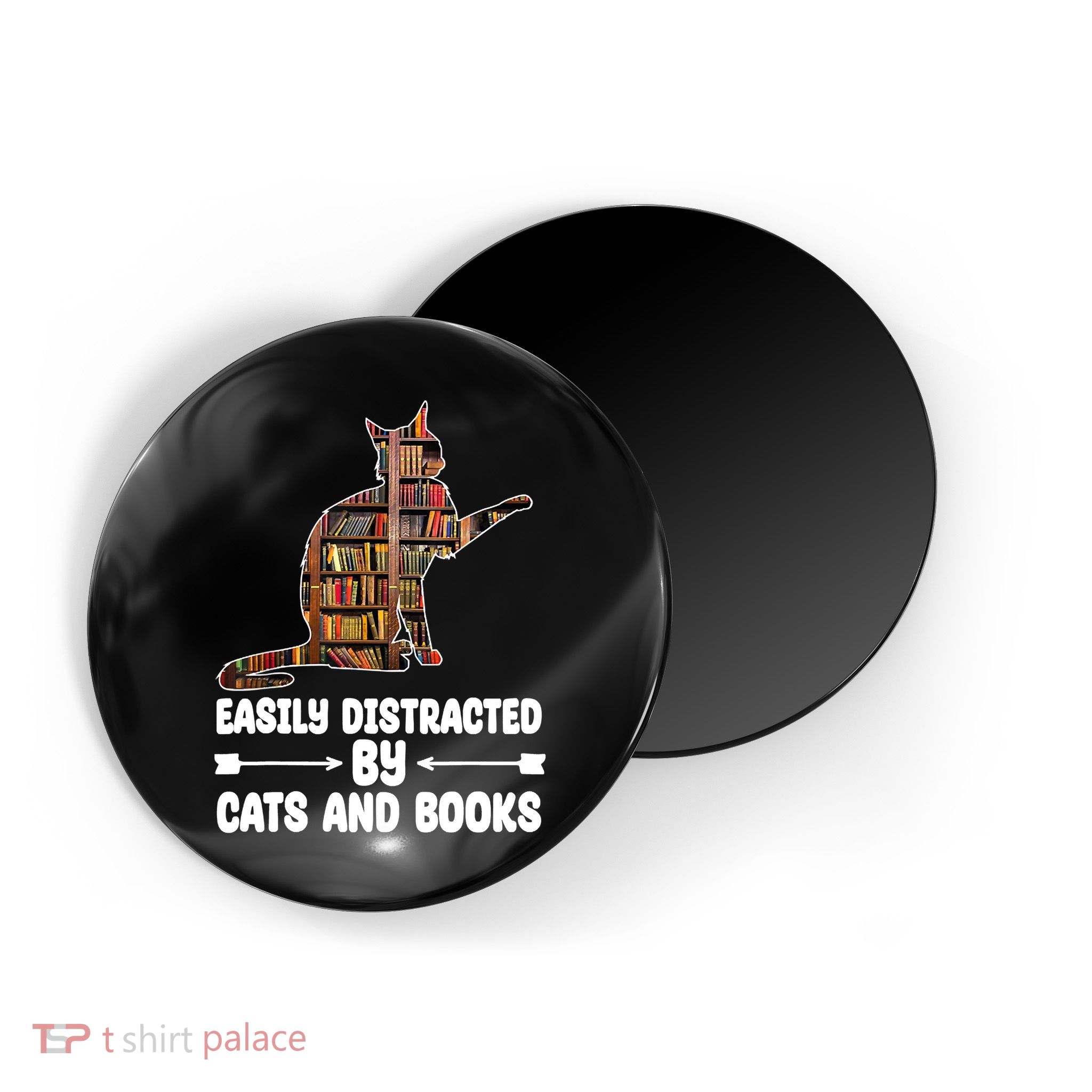 Easily Distracted By Cats And Books Funny Cat Lover Magnet