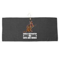 Easily Distracted By Cats And Books Funny Cat Lover Large Microfiber Waffle Golf Towel