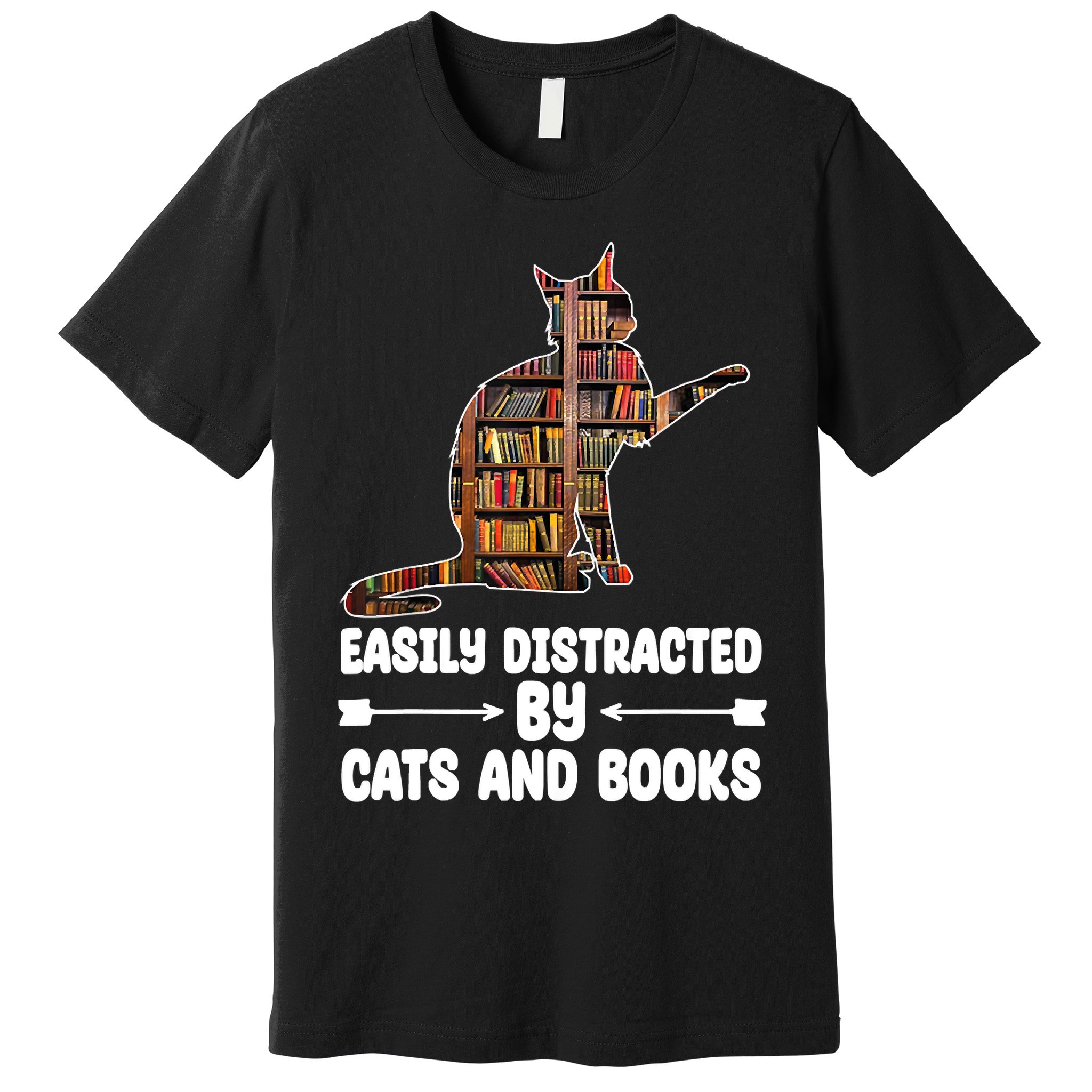 Easily Distracted By Cats And Books Funny Cat Lover Premium T-Shirt