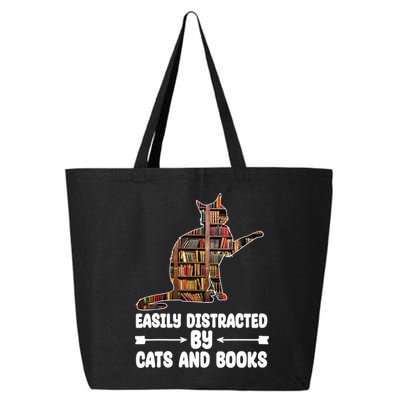 Easily Distracted By Cats And Books Funny Cat Lover 25L Jumbo Tote