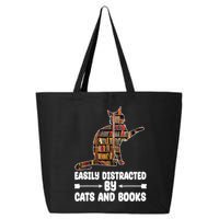 Easily Distracted By Cats And Books Funny Cat Lover 25L Jumbo Tote