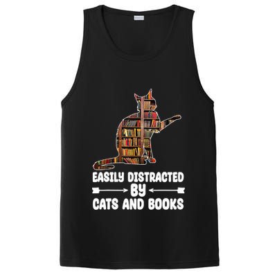 Easily Distracted By Cats And Books Funny Cat Lover PosiCharge Competitor Tank