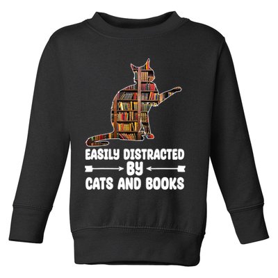 Easily Distracted By Cats And Books Funny Cat Lover Toddler Sweatshirt