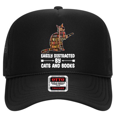 Easily Distracted By Cats And Books Funny Cat Lover Trucker Hat