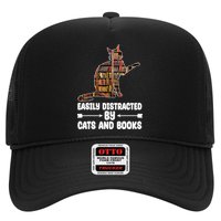 Easily Distracted By Cats And Books Funny Cat Lover Hat