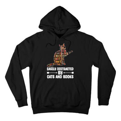 Easily Distracted By Cats And Books Funny Cat Lover Tall Hoodie