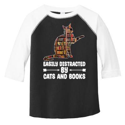 Easily Distracted By Cats And Books Funny Cat Lover Toddler Fine Jersey T-Shirt