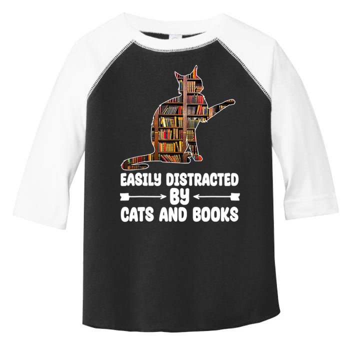 Easily Distracted By Cats And Books Funny Cat Lover Toddler Fine Jersey T-Shirt