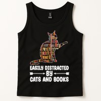 Easily Distracted By Cats And Books Funny Cat Lover Tank Top