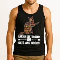 Easily Distracted By Cats And Books Funny Cat Lover Tank Top
