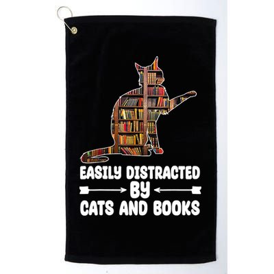 Easily Distracted By Cats And Books Funny Cat Lover Golf Towel