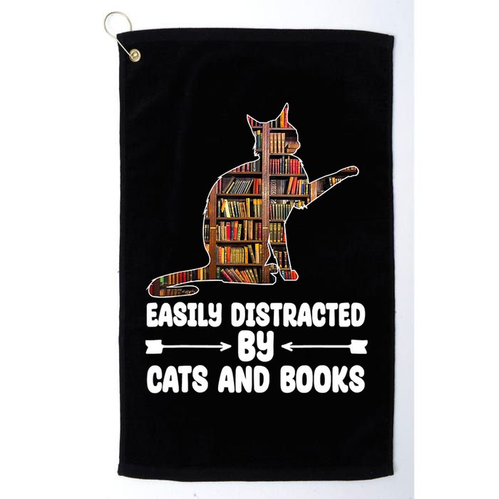 Easily Distracted By Cats And Books Funny Cat Lover Golf Towel