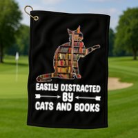 Easily Distracted By Cats And Books Funny Cat Lover Golf Towel