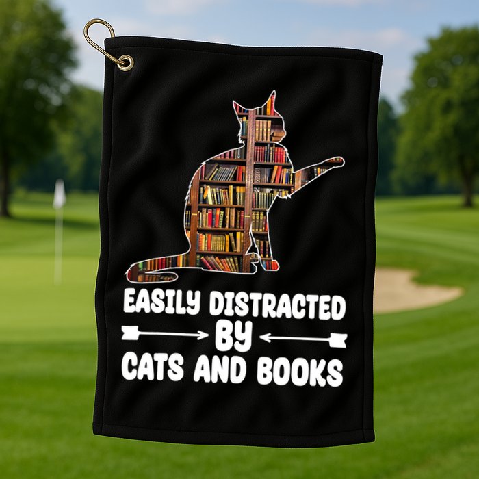 Easily Distracted By Cats And Books Funny Cat Lover Golf Towel