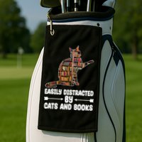 Easily Distracted By Cats And Books Funny Cat Lover Golf Towel