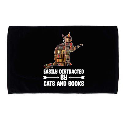 Easily Distracted By Cats And Books Funny Cat Lover Microfiber Hand Towel