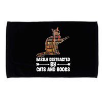 Easily Distracted By Cats And Books Funny Cat Lover Microfiber Hand Towel