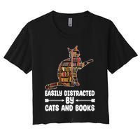 Easily Distracted By Cats And Books Funny Cat Lover Crop Top