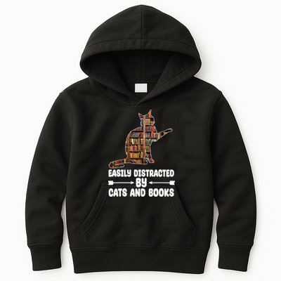 Easily Distracted By Cats And Books Funny Cat Lover Kids Hoodie