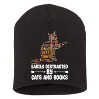 Easily Distracted By Cats And Books Funny Cat Lover Short Acrylic Beanie