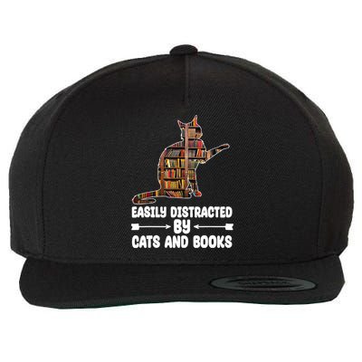 Easily Distracted By Cats And Books Funny Cat Lover Wool Snapback Cap