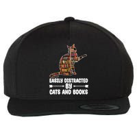 Easily Distracted By Cats And Books Funny Cat Lover Wool Snapback Cap