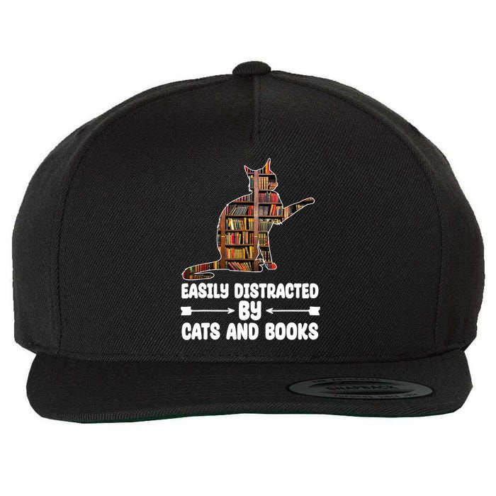 Easily Distracted By Cats And Books Funny Cat Lover Wool Snapback Cap