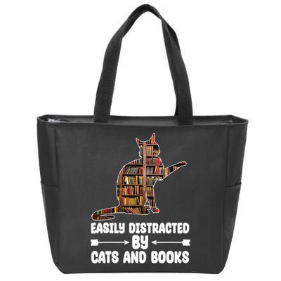 Easily Distracted By Cats And Books Funny Cat Lover Zip Tote Bag