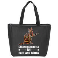Easily Distracted By Cats And Books Funny Cat Lover Zip Tote Bag