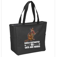 Easily Distracted By Cats And Books Funny Cat Lover Zip Tote Bag