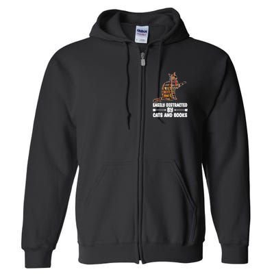 Easily Distracted By Cats And Books Funny Cat Lover Full Zip Hoodie