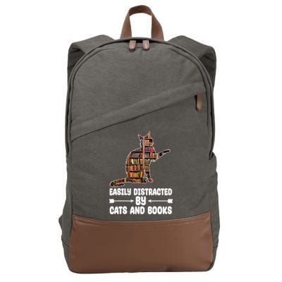 Easily Distracted By Cats And Books Funny Cat Lover Cotton Canvas Backpack