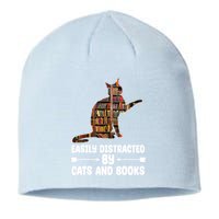 Easily Distracted By Cats And Books Funny Cat Lover Sustainable Beanie