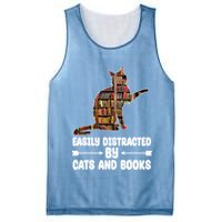 Easily Distracted By Cats And Books Funny Cat Lover Mesh Reversible Basketball Jersey Tank