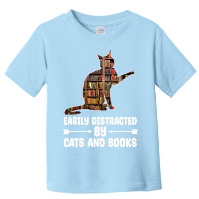 Easily Distracted By Cats And Books Funny Cat Lover Toddler T-Shirt