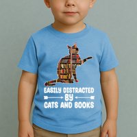 Easily Distracted By Cats And Books Funny Cat Lover Toddler T-Shirt