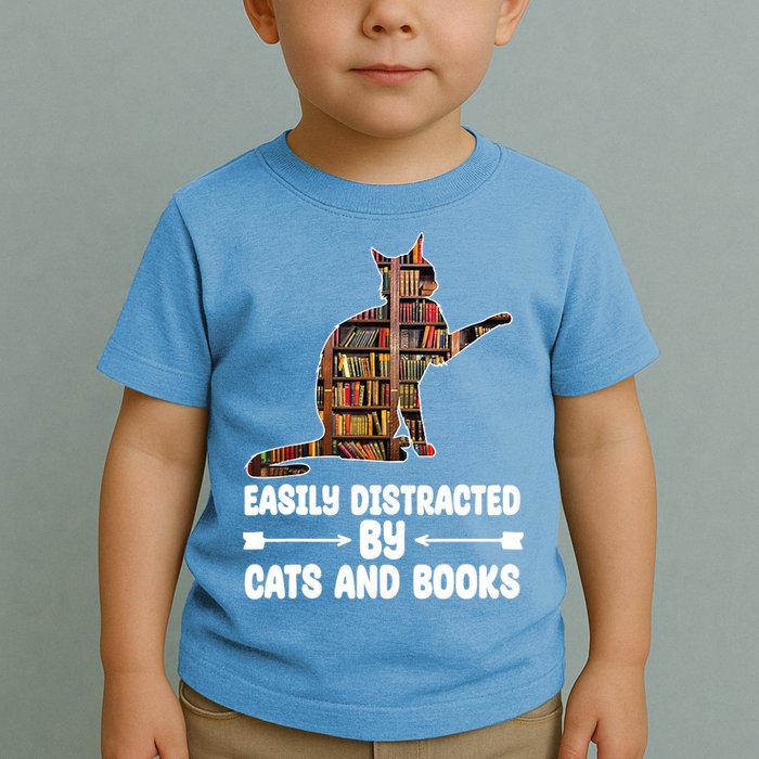 Easily Distracted By Cats And Books Funny Cat Lover Toddler T-Shirt