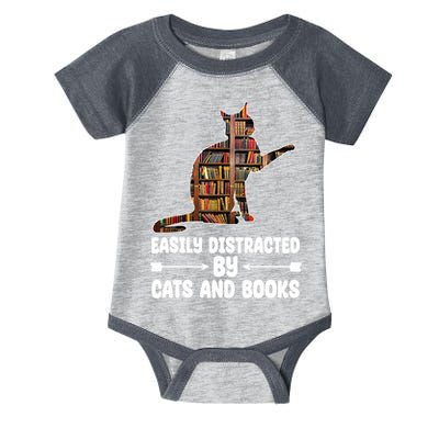 Easily Distracted By Cats And Books Funny Cat Lover Infant Baby Jersey Bodysuit