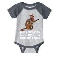 Easily Distracted By Cats And Books Funny Cat Lover Infant Baby Jersey Bodysuit