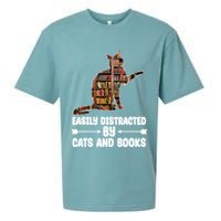 Easily Distracted By Cats And Books Funny Cat Lover Sueded Cloud Jersey T-Shirt